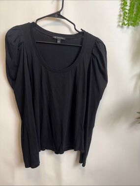 INC International Concepts Black Scoop Neck Long Sleeve Top with Puff Shoulders